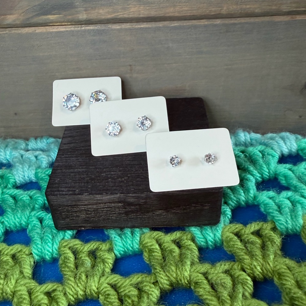 3/$10 Set Of Three Rhinestone Stud Earrings
